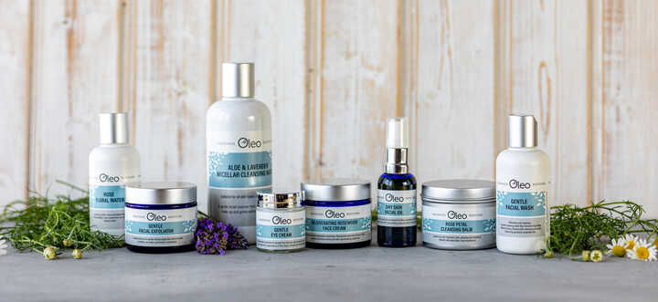 a selection of Oleo Bodycare face vegan skincare products