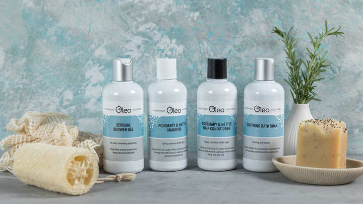 Selection of Oleo haircare products including rosemary and nettle conditioner